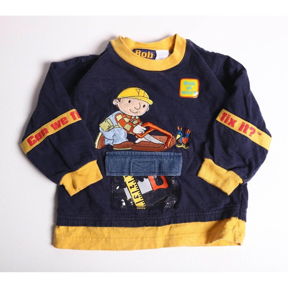 Vintage Bob the Builder Long Sleeve Shirt Navy Yellow 3T Can We Fix It Graphic